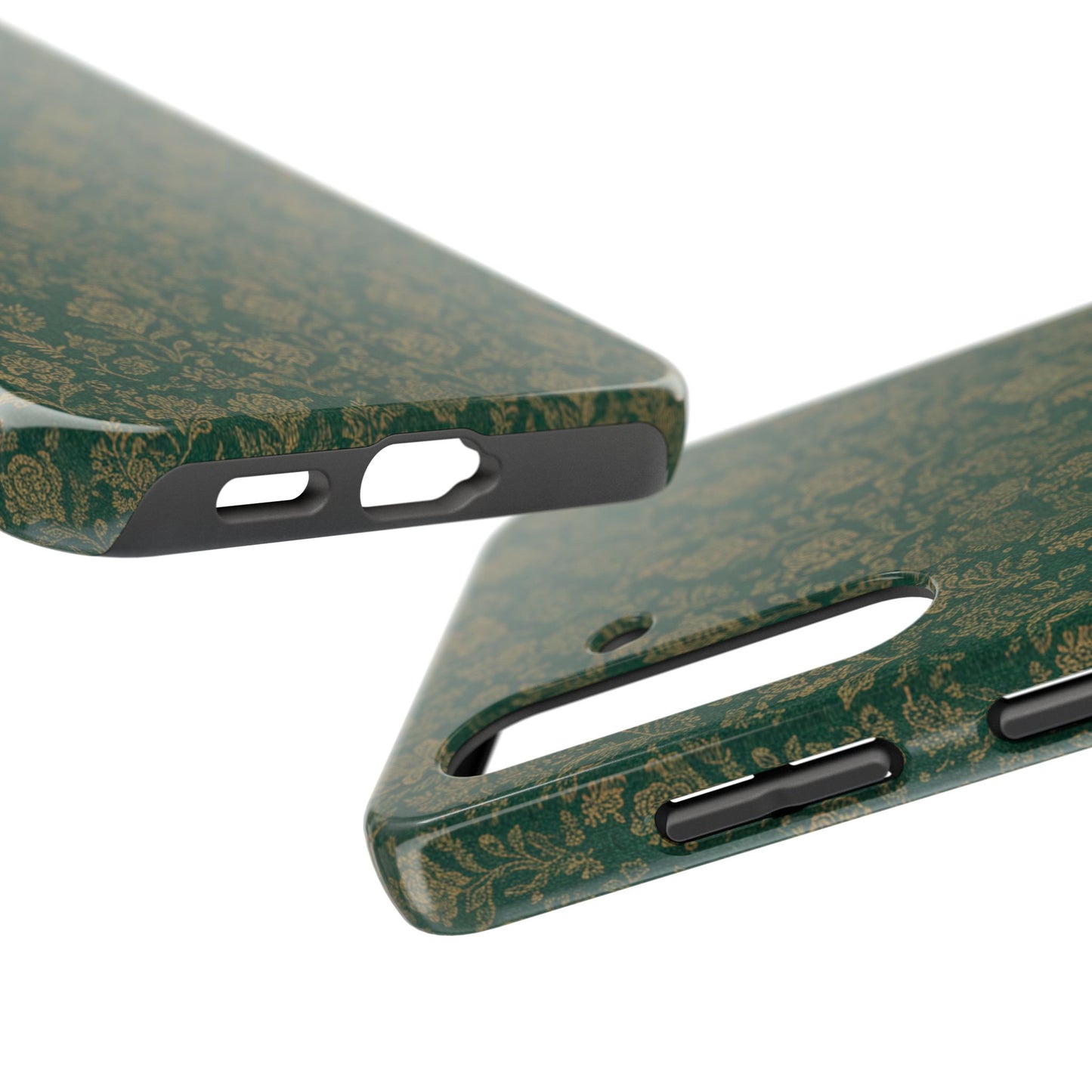 Vintage Floral Tough Phone Case — Green Damask Protective Cover