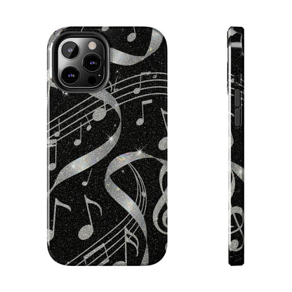 Musical Notes Tough Phone Case – Glitter Black Musician Phone Cover