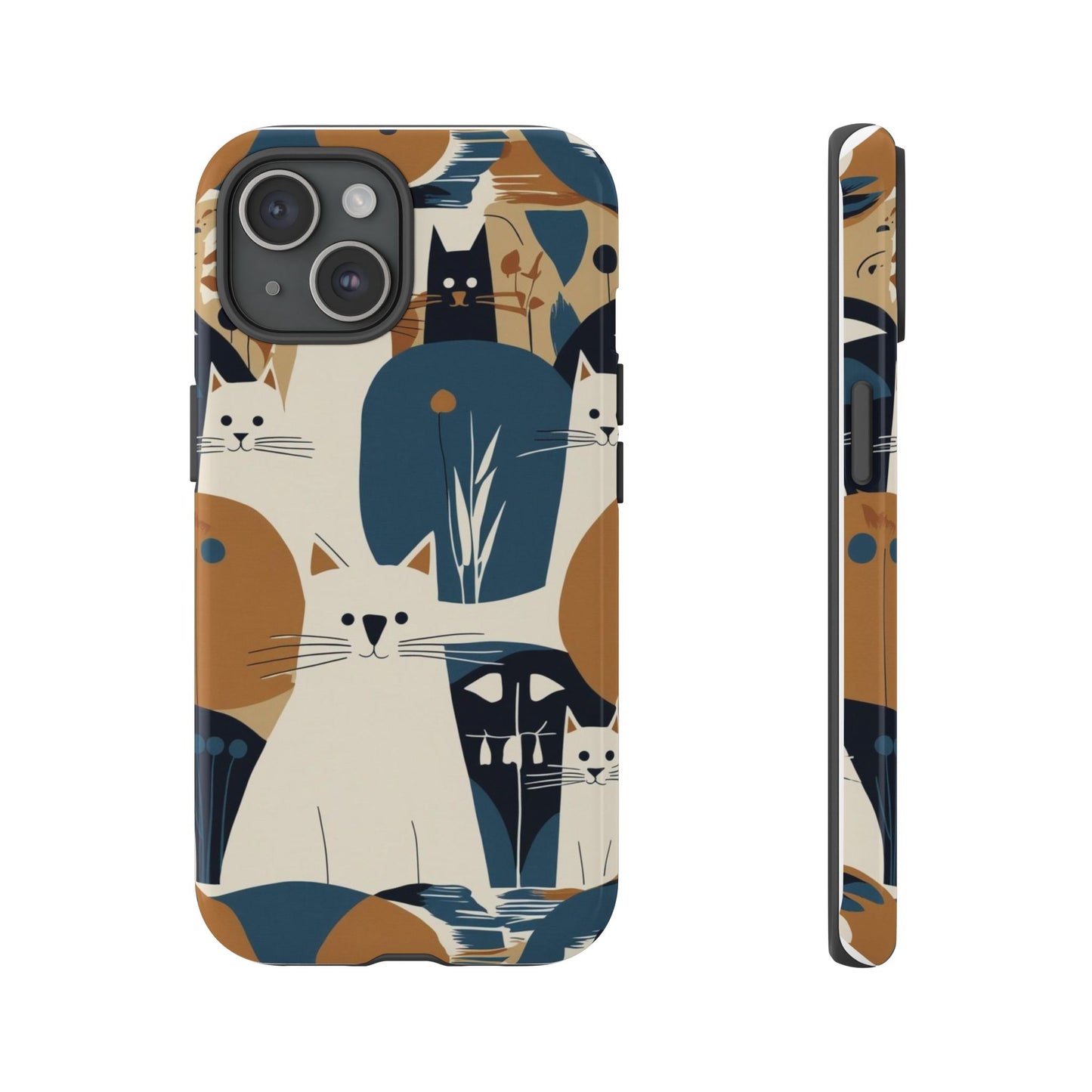 Cat Pattern Phone Case – Retro Abstract Cats Protective iPhone Cover