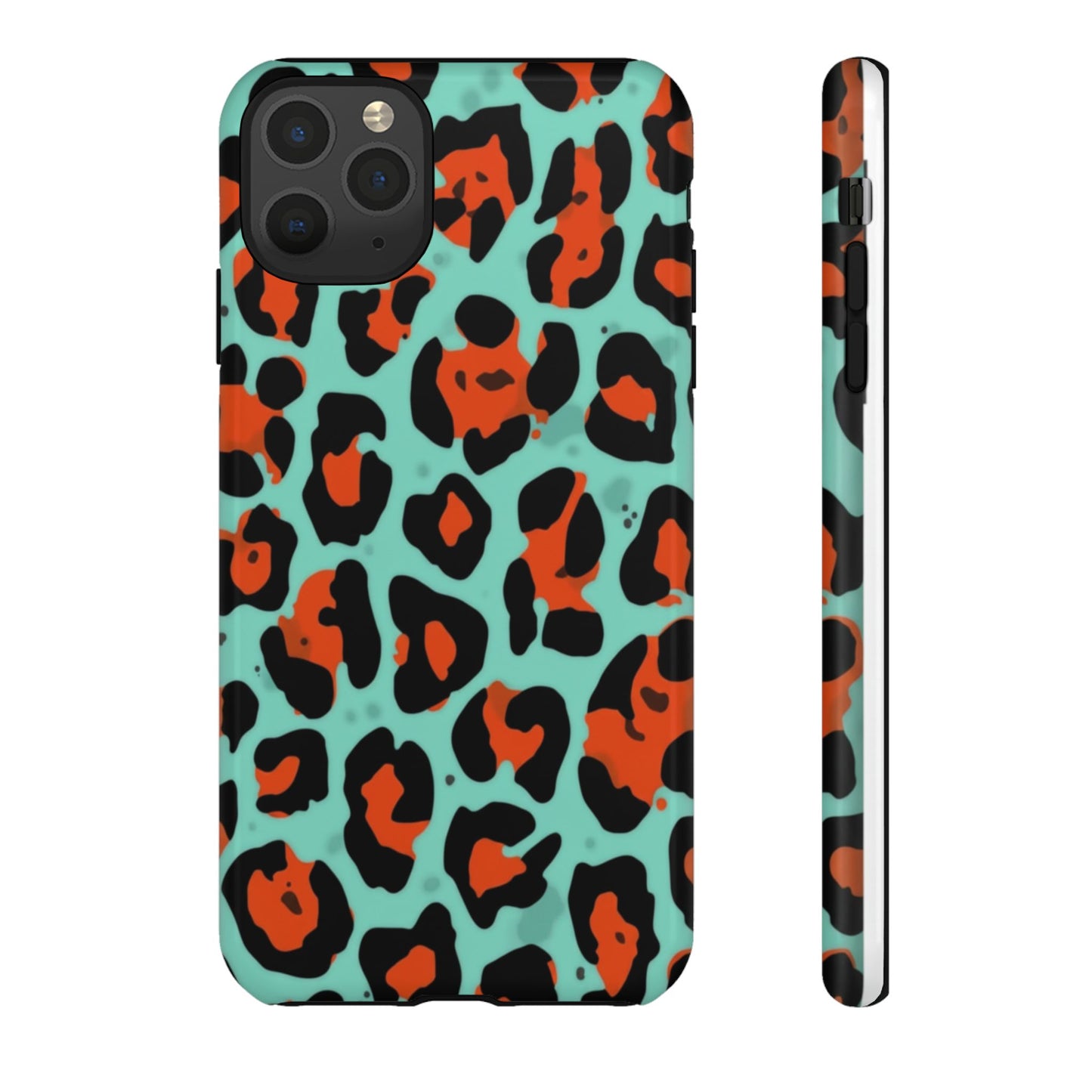 Leopard Print Tough Phone Case — Teal & Rust Protective iPhone Cover