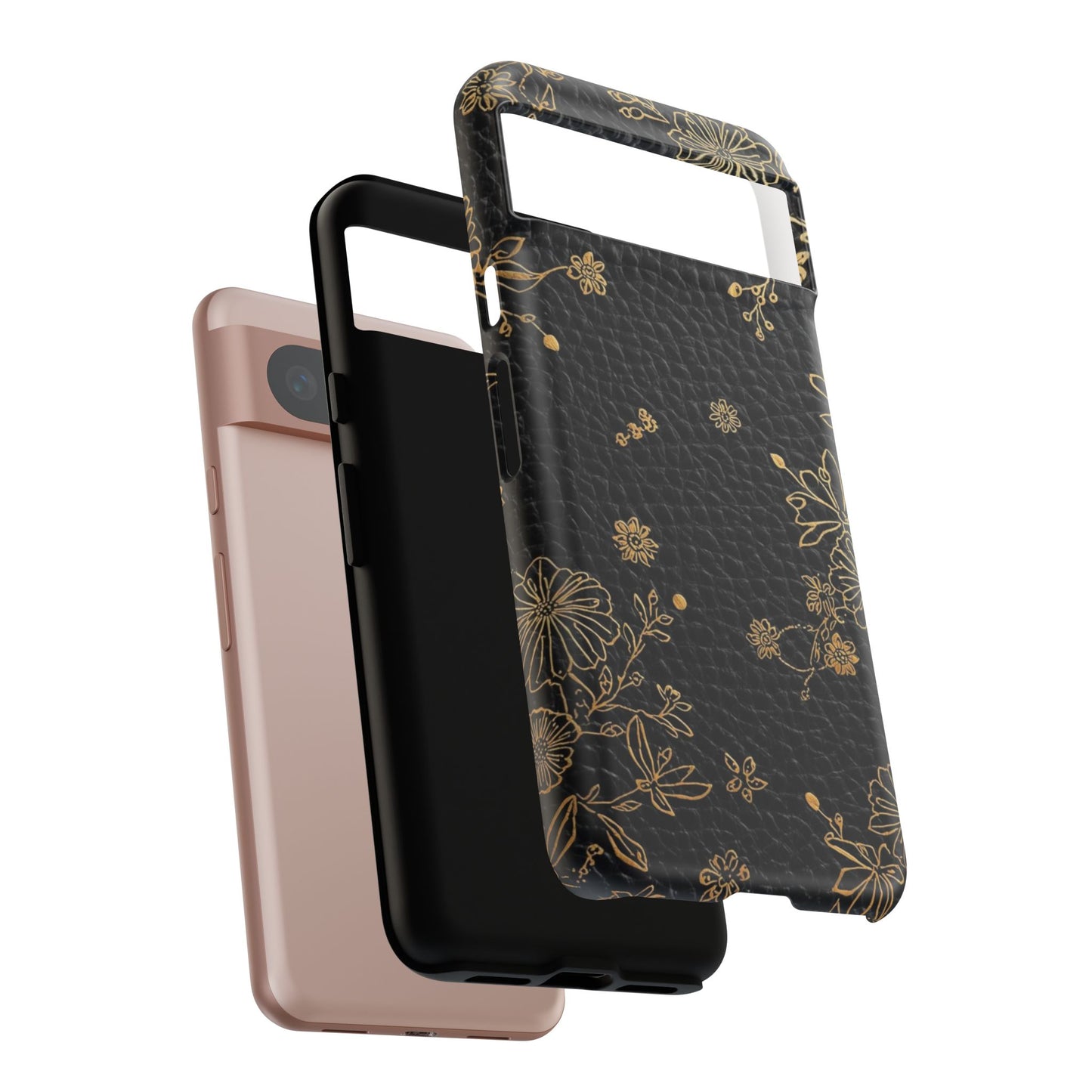 Floral Gold Foil Leather Texture Tough Phone Case