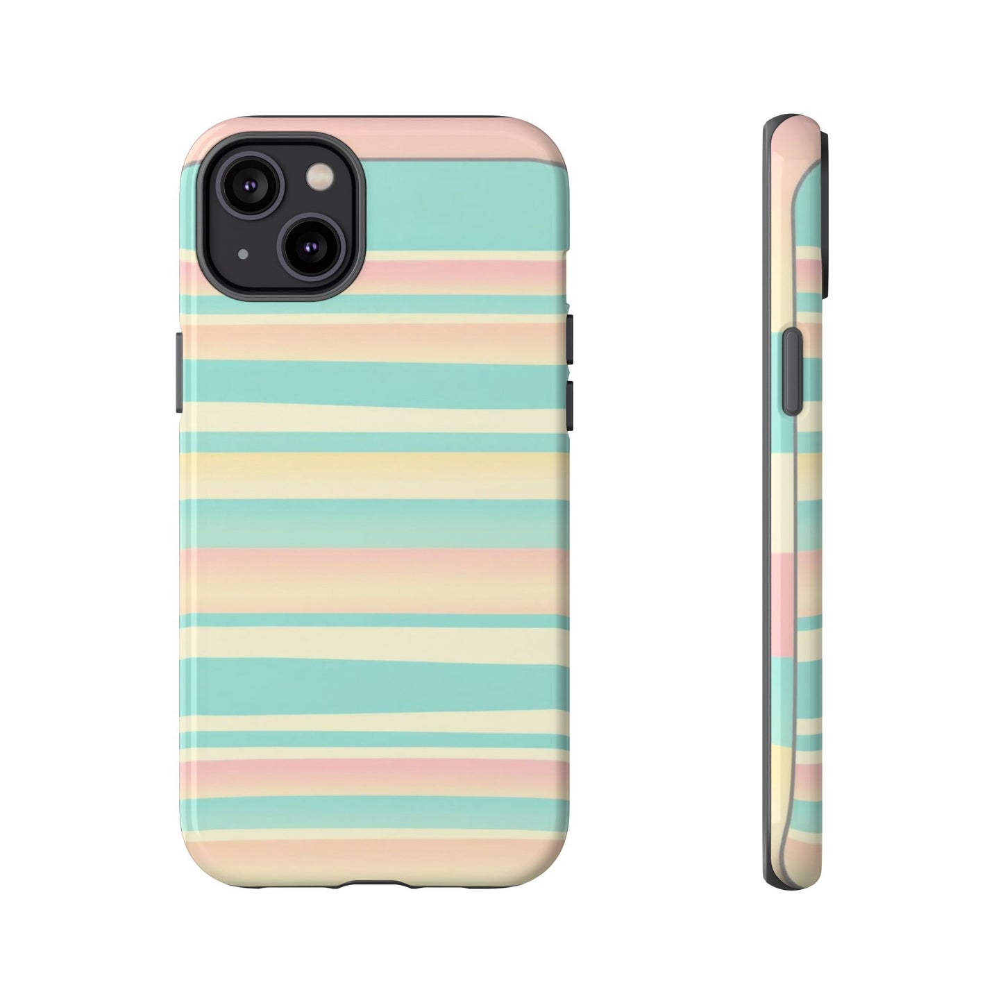 Pastel Striped Tough Phone Case — Mint, Peach & Cream Protective Cover
