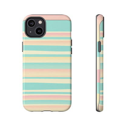 Pastel Striped Tough Phone Case — Mint, Peach & Cream Protective Cover