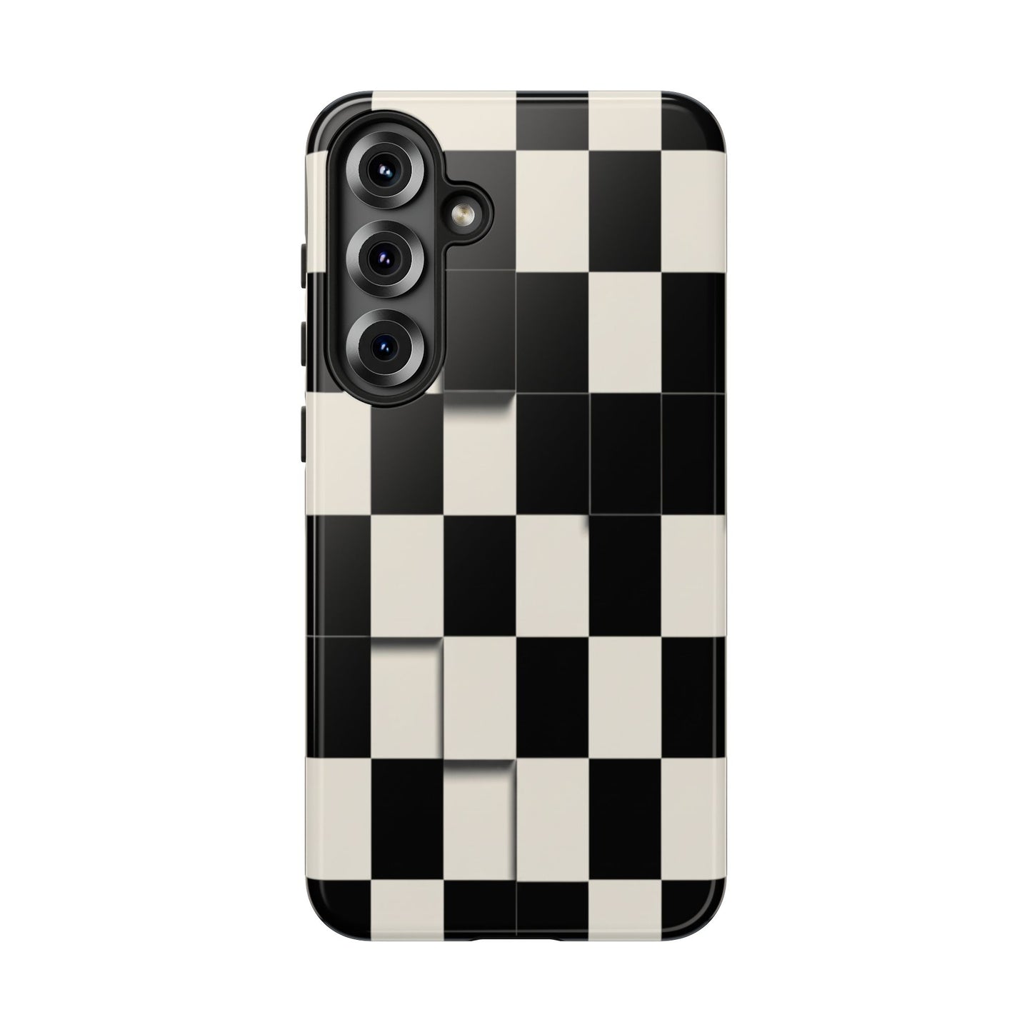 Checkerboard Tough Phone Case — Classic Black & Cream Grid Protective Cover