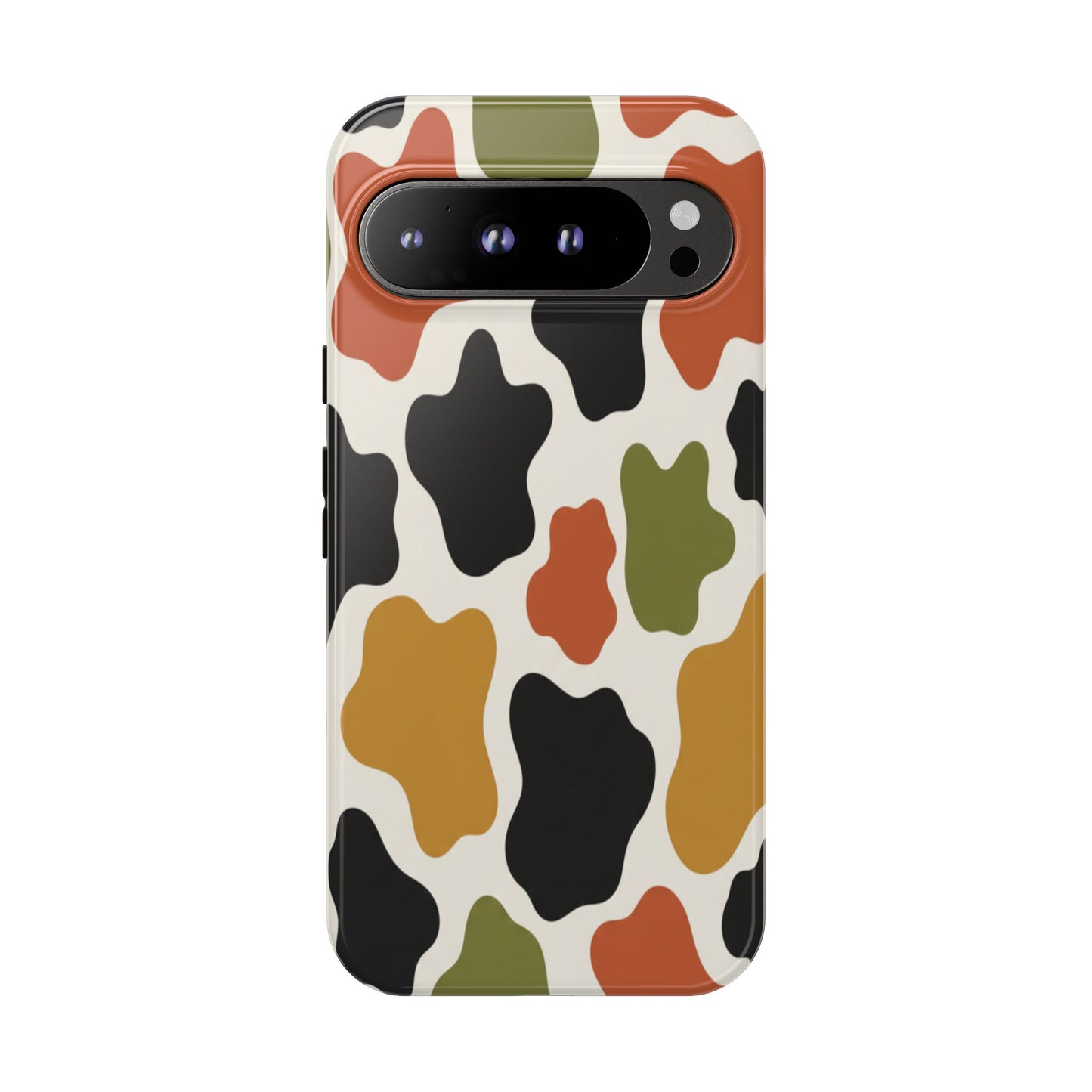 Camouflage Pattern Tough Phone Case – Retro Olive, Rust & Mustard Protective Cover