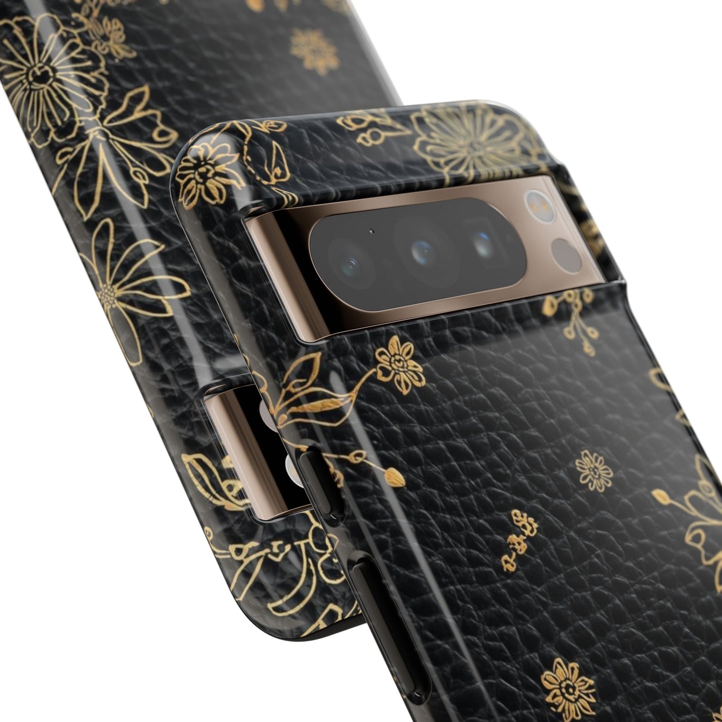 Floral Gold Foil Leather Texture Tough Phone Case