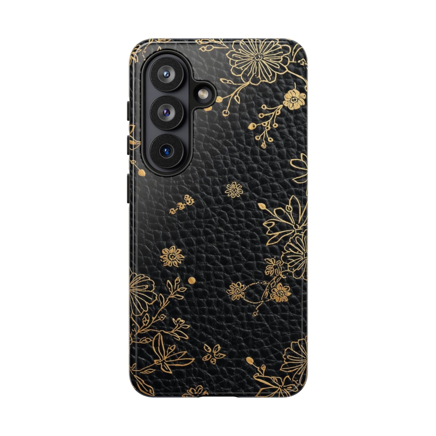 Floral Gold Foil Leather Texture Tough Phone Case
