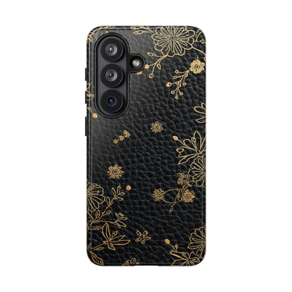 Floral Gold Foil Leather Texture Tough Phone Case