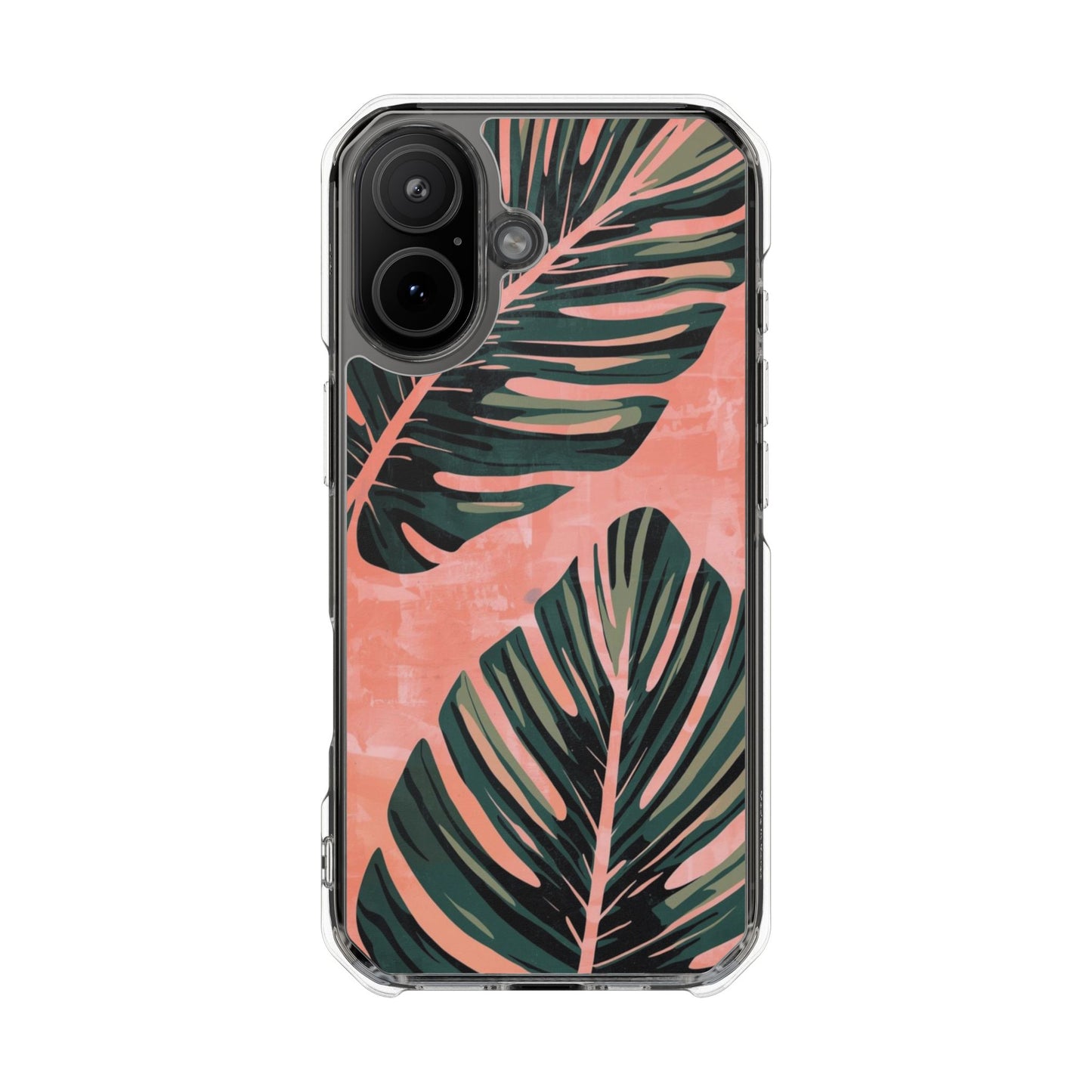 Clear Impact Phone Case — Tropical Palm Leaf Design (Magnetic Compatible)