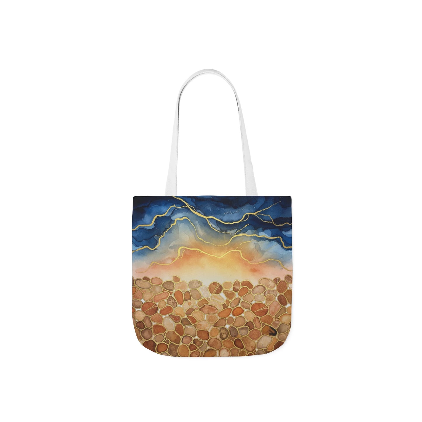 Sunset Pebble Beach Canvas Tote — Artistic Ocean Wave Beach Tote Bag
