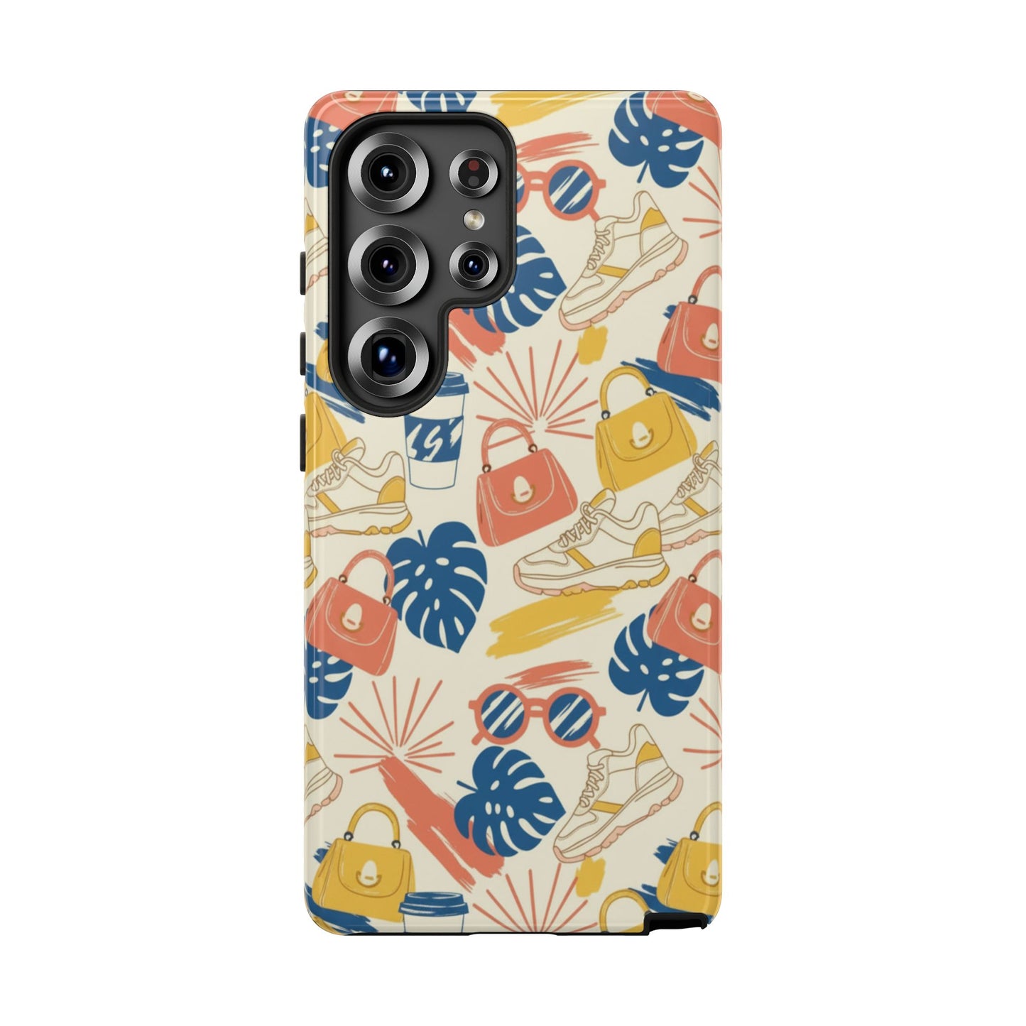 Tough Cases: Retro Summer Pattern Phone Case – Sunglasses, Sneakers & Tropical Leaves