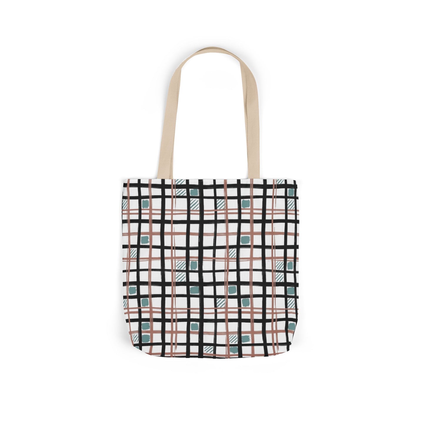 Checked Canvas Tote Bag with Color-Block Straps — Stylish Everyday Market Bag