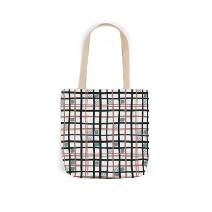 Checked Canvas Tote Bag with Color-Block Straps — Stylish Everyday Market Bag