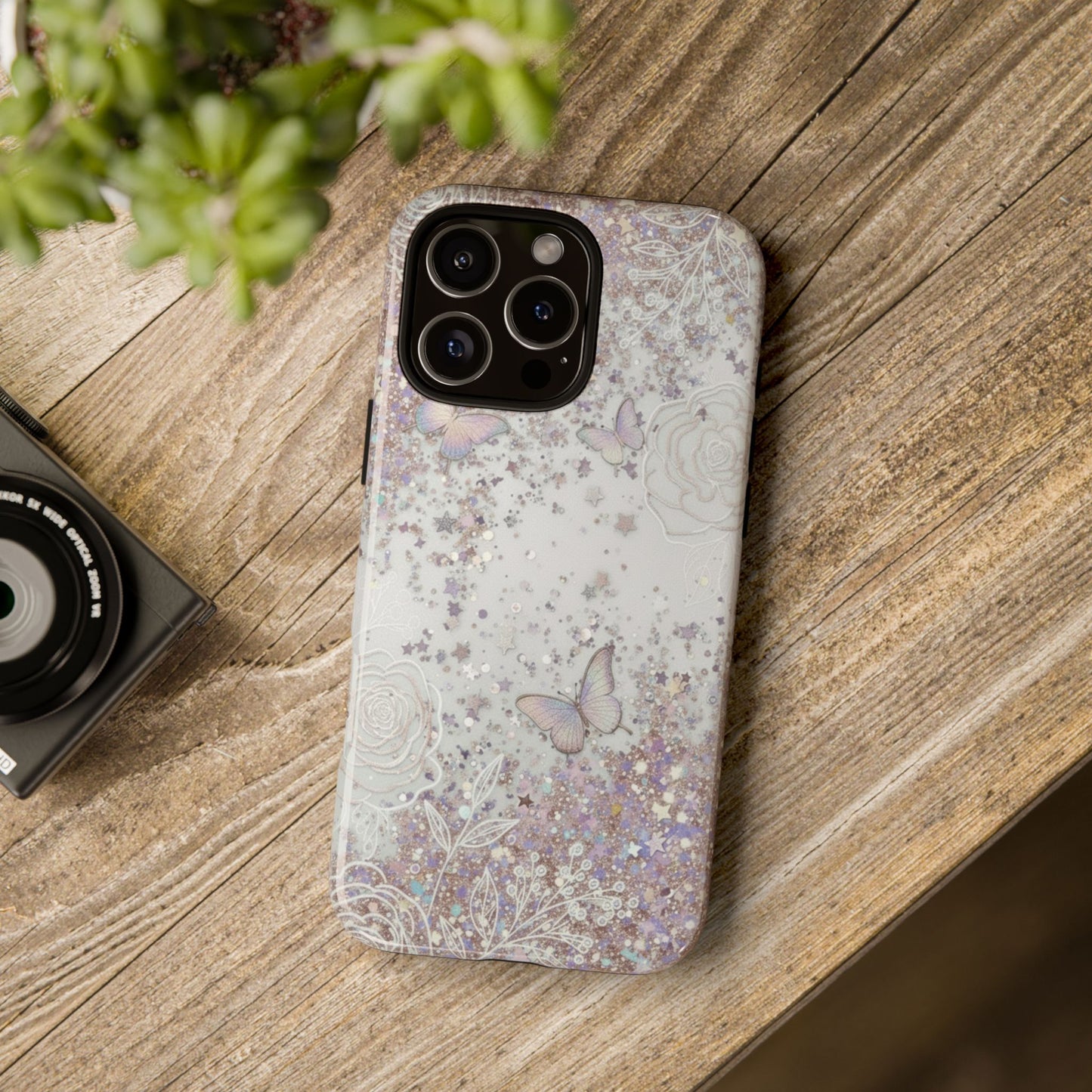 Butterfly Glitter Tough Phone Case — Floral Sparkle Protective Case
