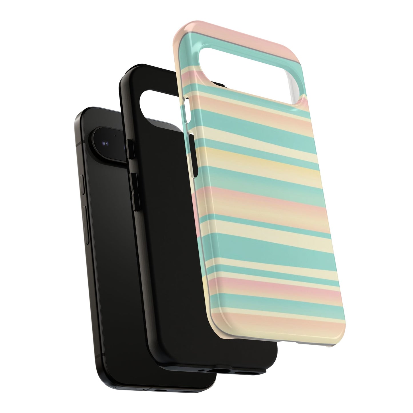 Pastel Striped Tough Phone Case — Mint, Peach & Cream Protective Cover