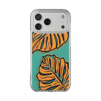 Clear Magnetic Phone Case — Tropical Orange Leaf Design