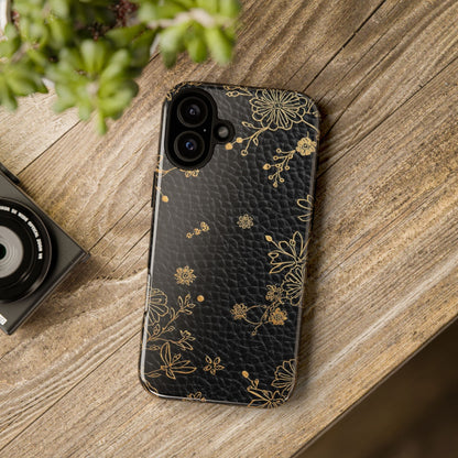 Floral Gold Foil Leather Texture Tough Phone Case