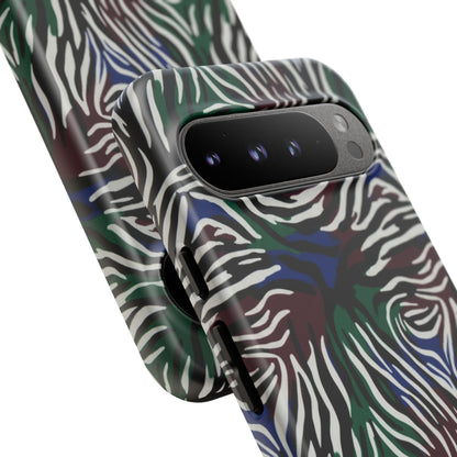 Zebra Camo Tough Phone Case – Green & Blue Animal Print Protective Cover