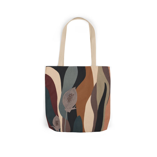 Abstract Floral Canvas Tote — Earth Tone Boho Market Bag