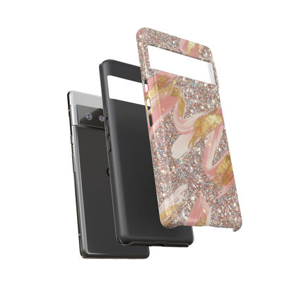 Glitter Blush Marble Phone Case — Pink Gold Swirl Tough Case