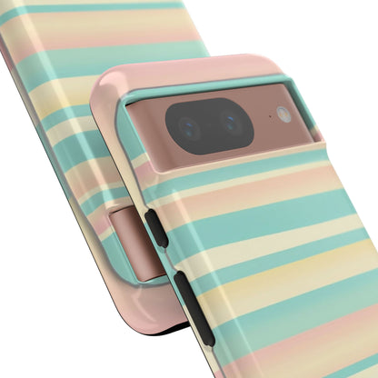 Pastel Striped Tough Phone Case — Mint, Peach & Cream Protective Cover