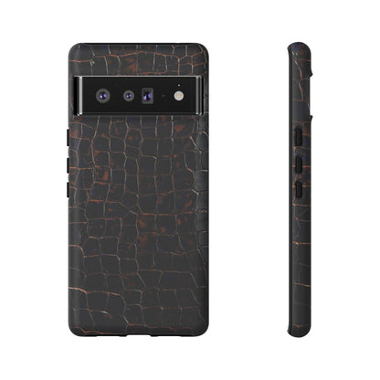 Croc-Embossed Tough Phone Case — Shockproof Black Alligator Texture