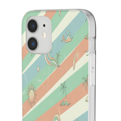 Beach Vibes Phone Case — Retro Pastel Surf & Palm Protective Flexi Case