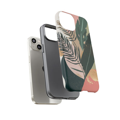 Tropical Leaf Tough Phone Case — Abstract Pink & Green Botanical Protective Cover
