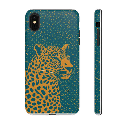 Leopard Spotlight Phone Case — Teal Gold Animal Print Protective Cover