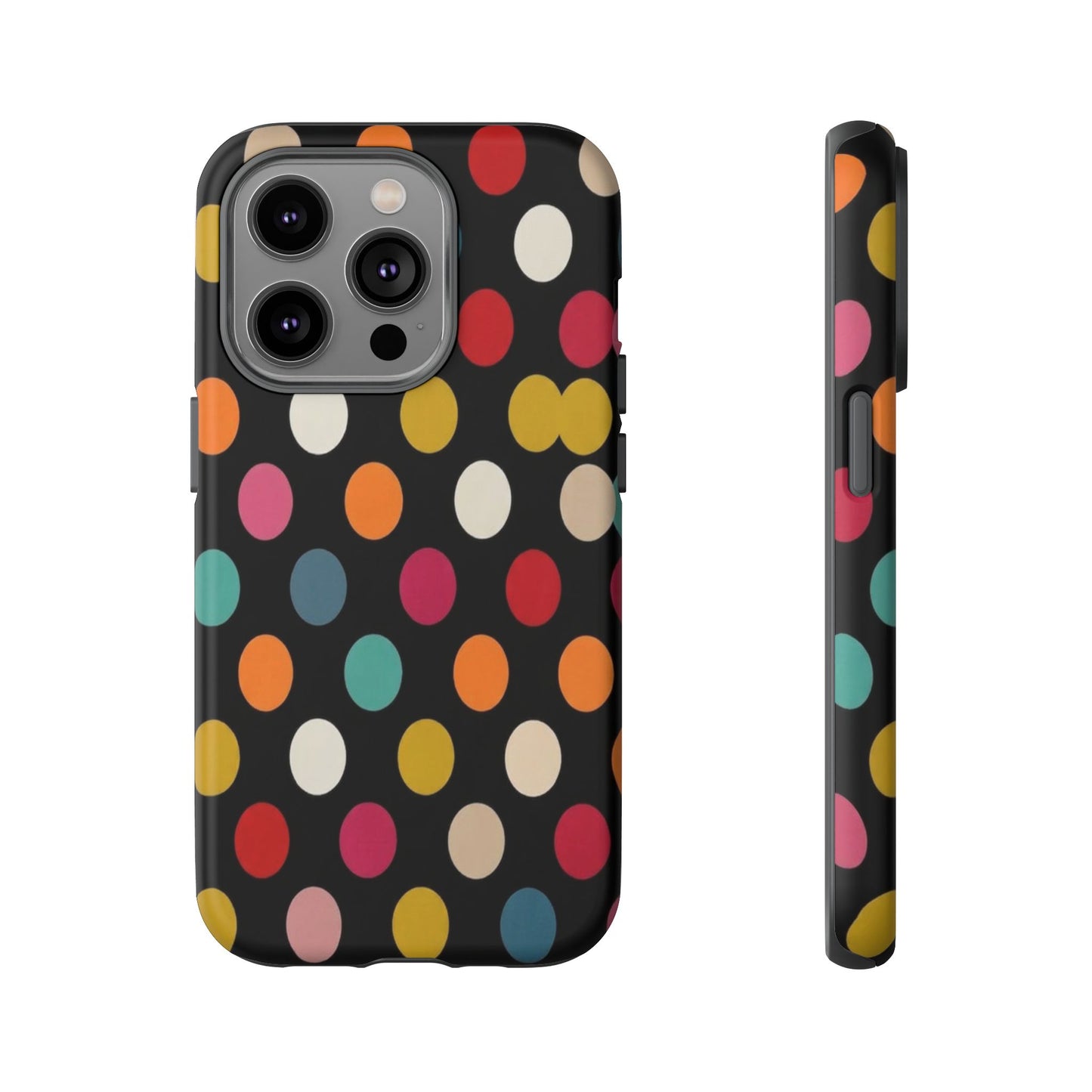 Polka Dot Tough Phone Case – Colorful Retro Dots on Black