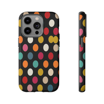 Polka Dot Tough Phone Case – Colorful Retro Dots on Black