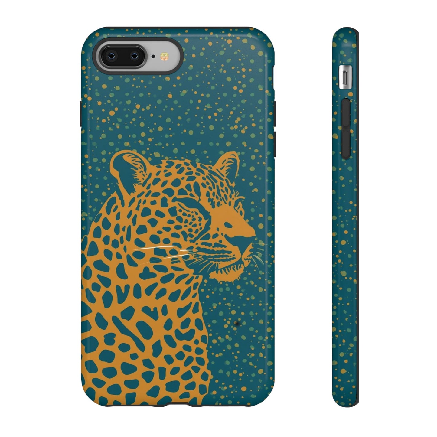 Leopard Spotlight Phone Case — Teal Gold Animal Print Protective Cover