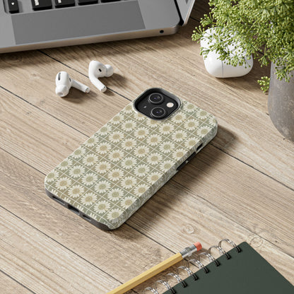 Daisy Tile Tough Phone Case — Retro Floral Protective Phone Cover