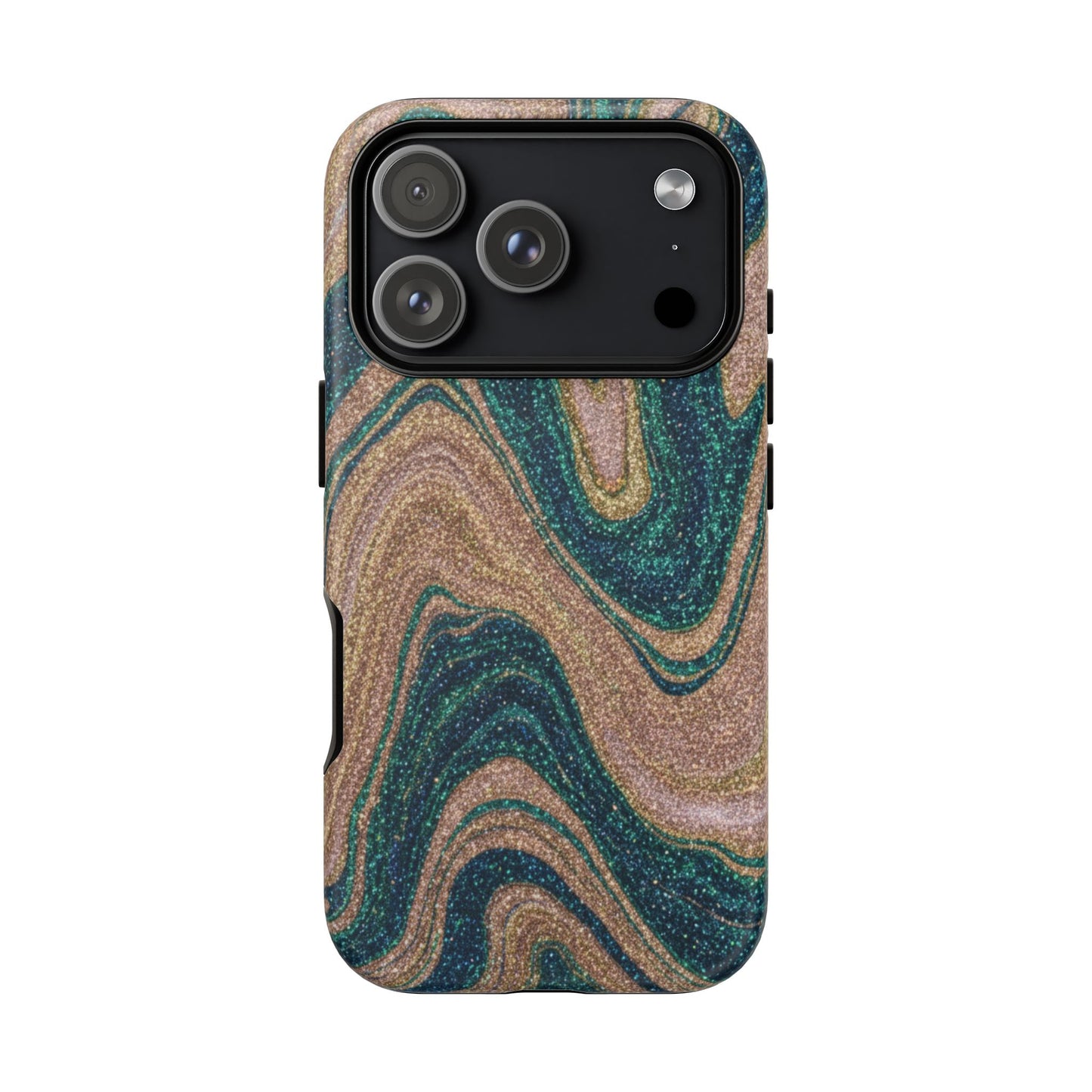 Marbled Teal & Gold Phone Case — Glitter Swirl Tough Case