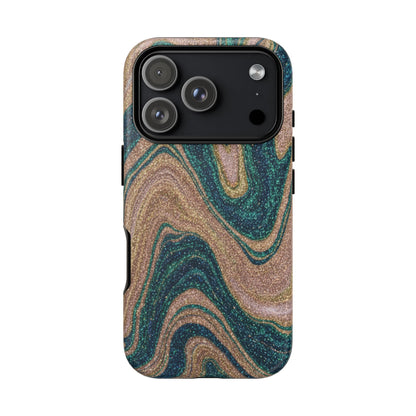 Marbled Teal & Gold Phone Case — Glitter Swirl Tough Case