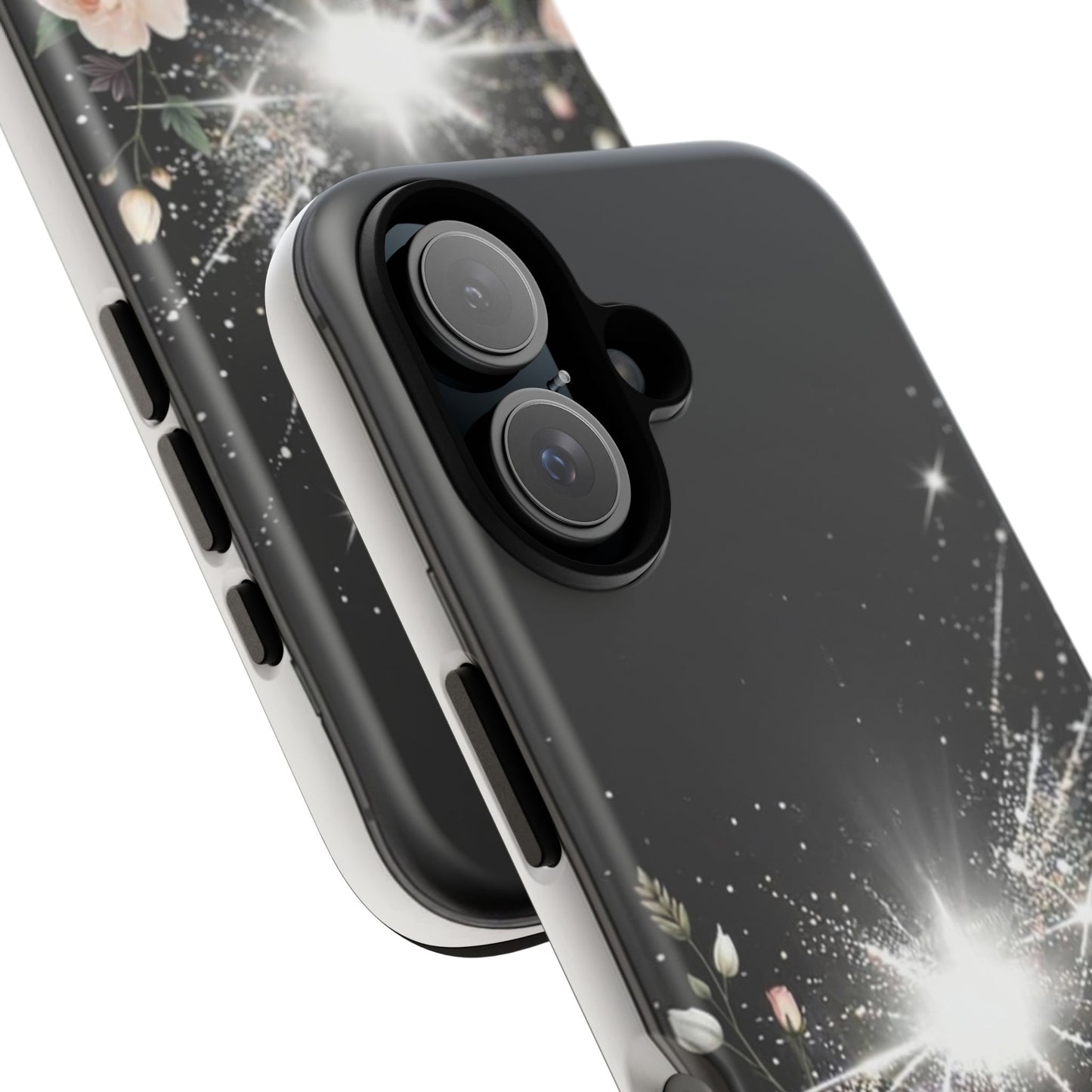 Floral Burst Phone Case — Protective Black Sparkle Design
