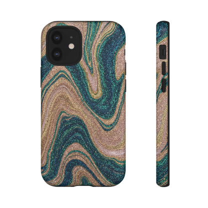 Marbled Teal & Gold Phone Case — Glitter Swirl Tough Case
