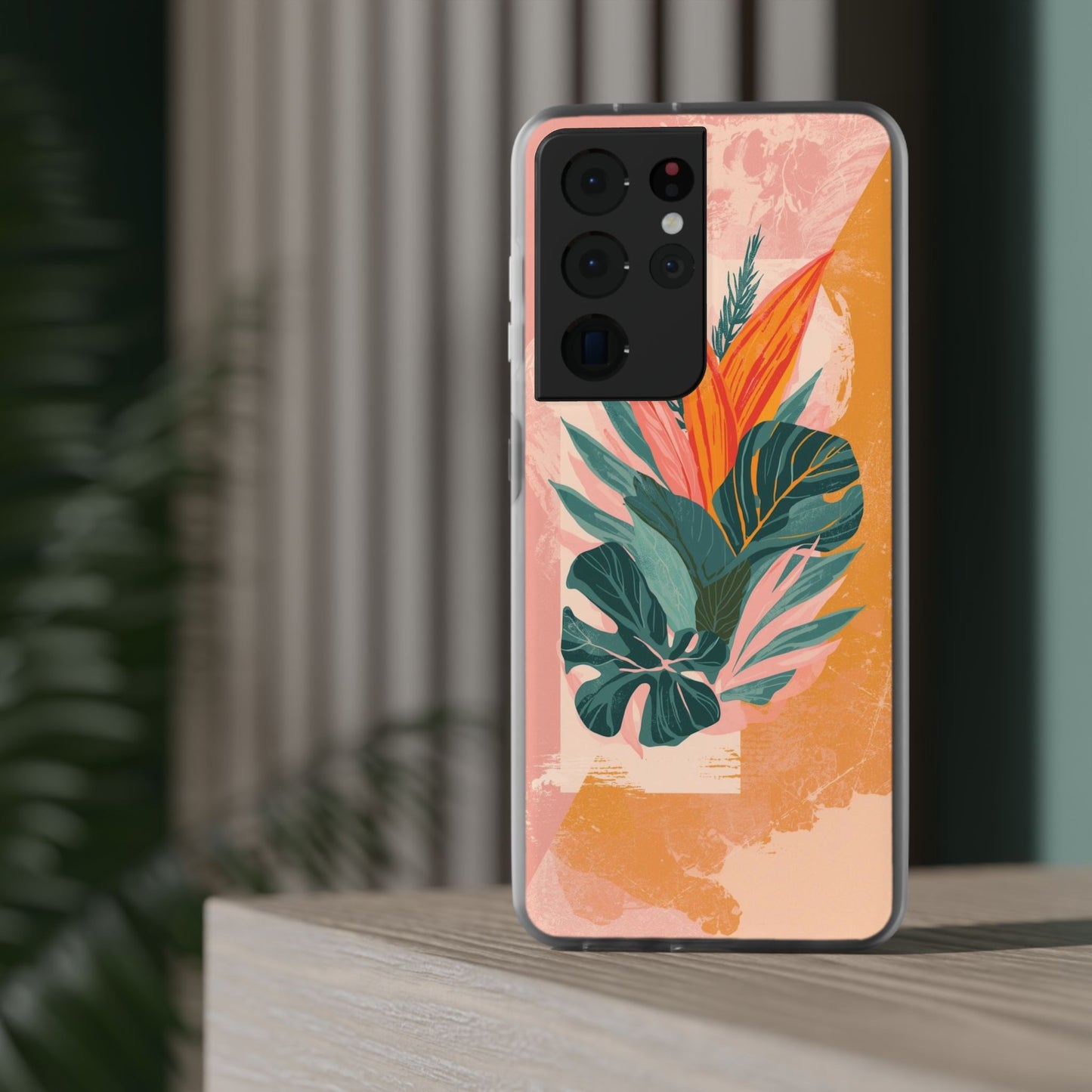 Tropical Botanical Phone Case — Pink & Orange Floral Flexi Case