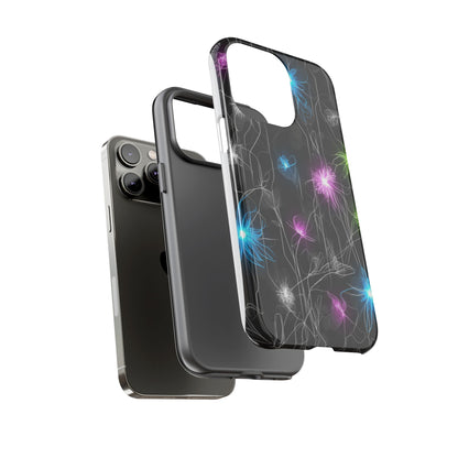 Neon Floral Tough Phone Case — Glow Flower Protective iPhone Cover