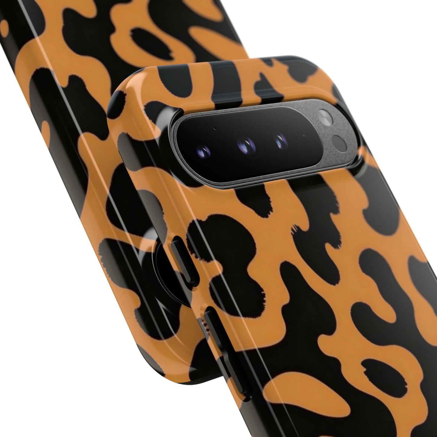Leopard Print Phone Case — Orange & Black Tough Pattern Protective Cover