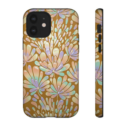 Floral Burst Tough Phone Case – Gold Pastel Botanical Protection