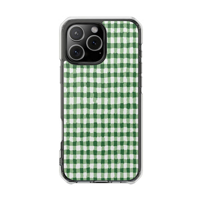 Green Gingham Clear Magnetic Phone Case — Protective Impact Cover