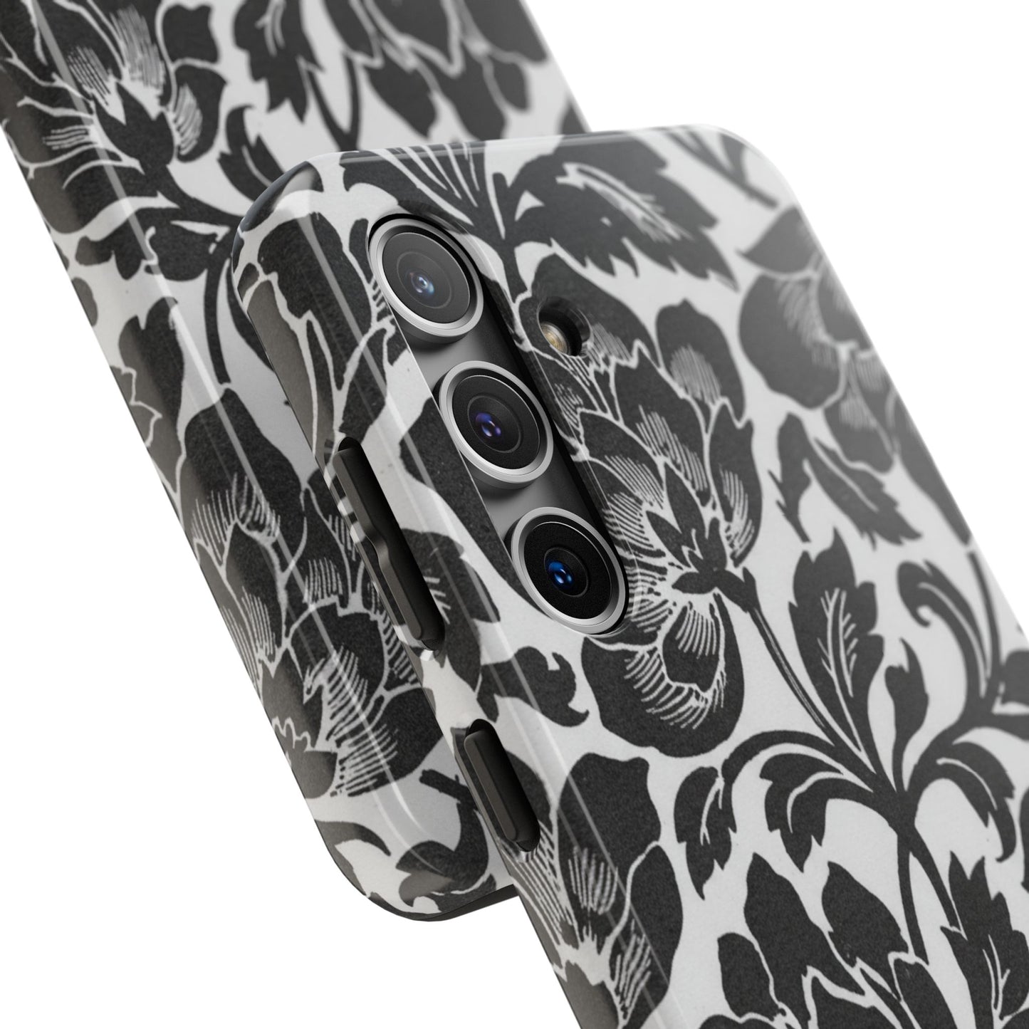 Tough Phone Case — Black & White Vintage Floral Protective Cover
