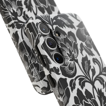 Tough Phone Case — Black & White Vintage Floral Protective Cover