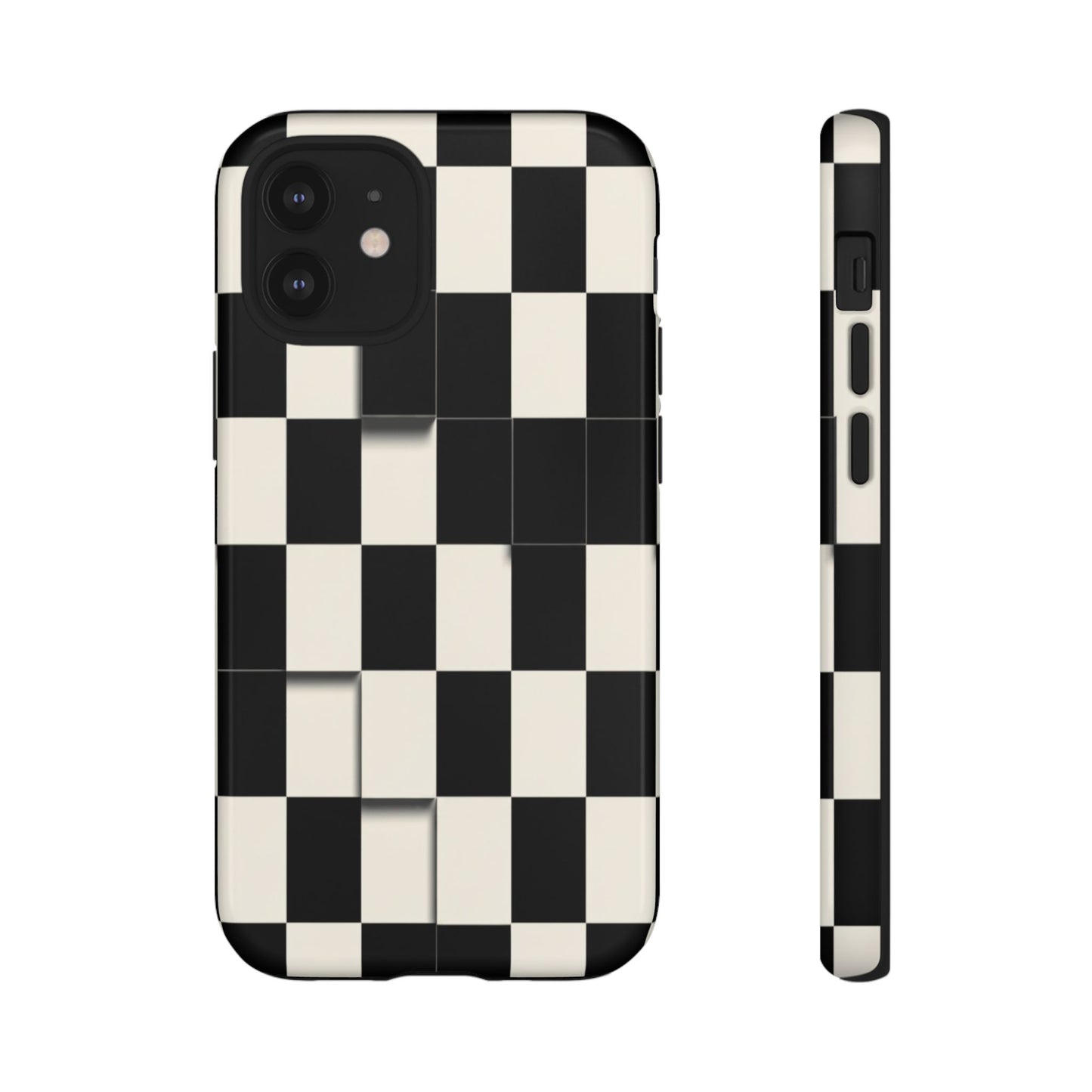 Checkerboard Tough Phone Case — Classic Black & Cream Grid Protective Cover