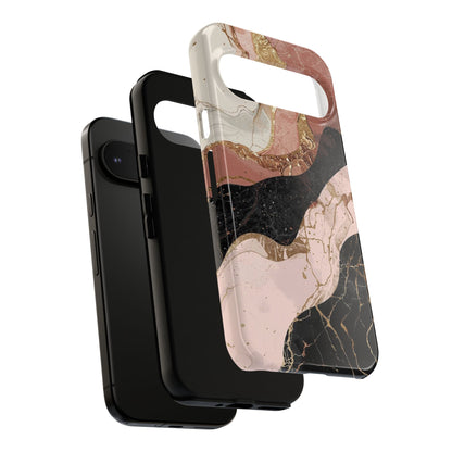 Marbled Rose Gold Phone Case — Abstract Pink & Black Protective Tough Case