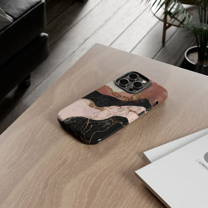 Marbled Rose Gold Phone Case — Abstract Pink & Black Protective Tough Case