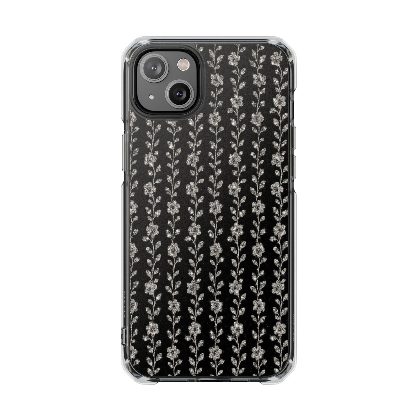 Clear Magnetic Phone Case — Minimal Black Floral Vine Pattern