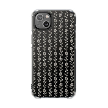 Clear Magnetic Phone Case — Minimal Black Floral Vine Pattern