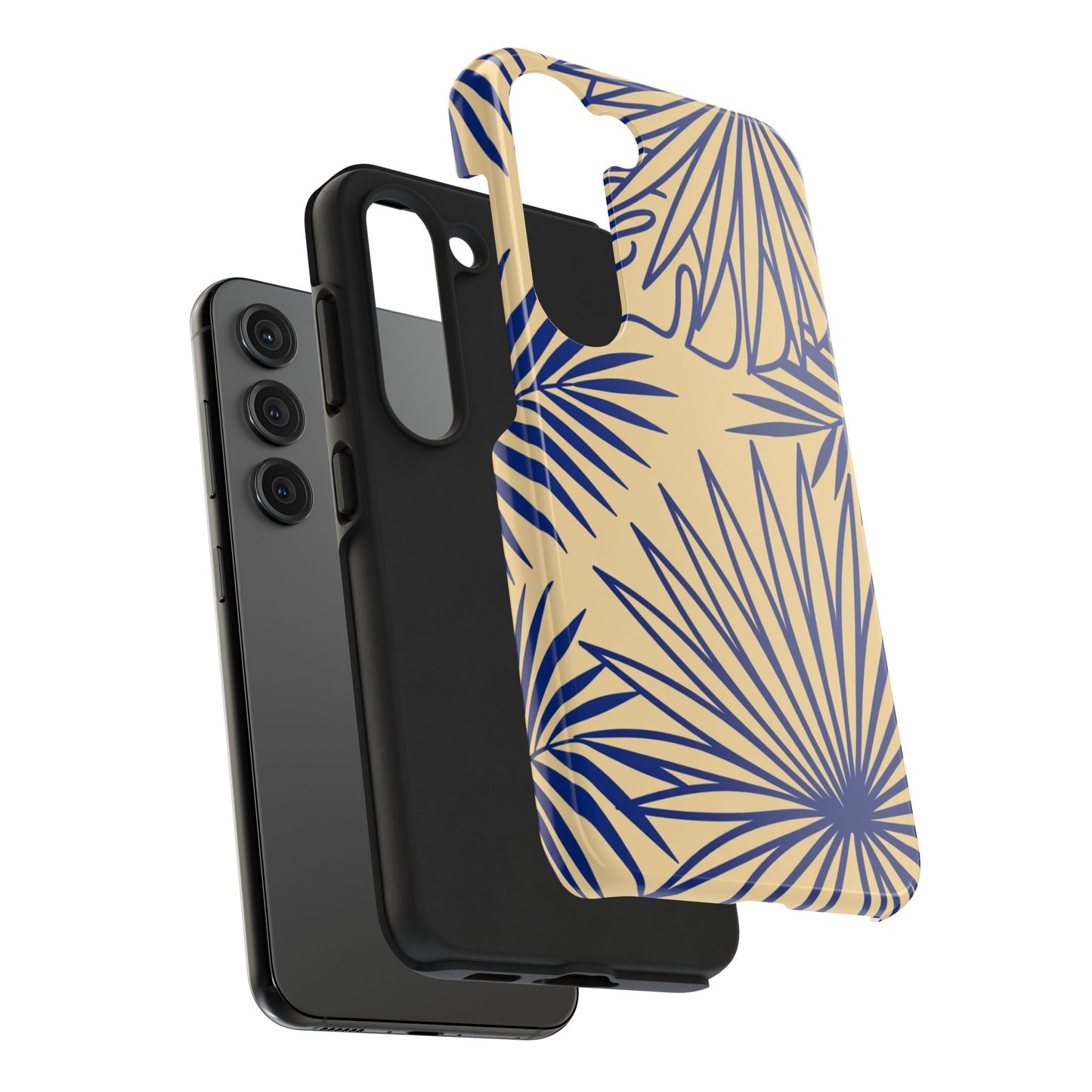 Tropical Palm Pattern Tough Phone Case — Navy Blue Fan Leaves on Sand